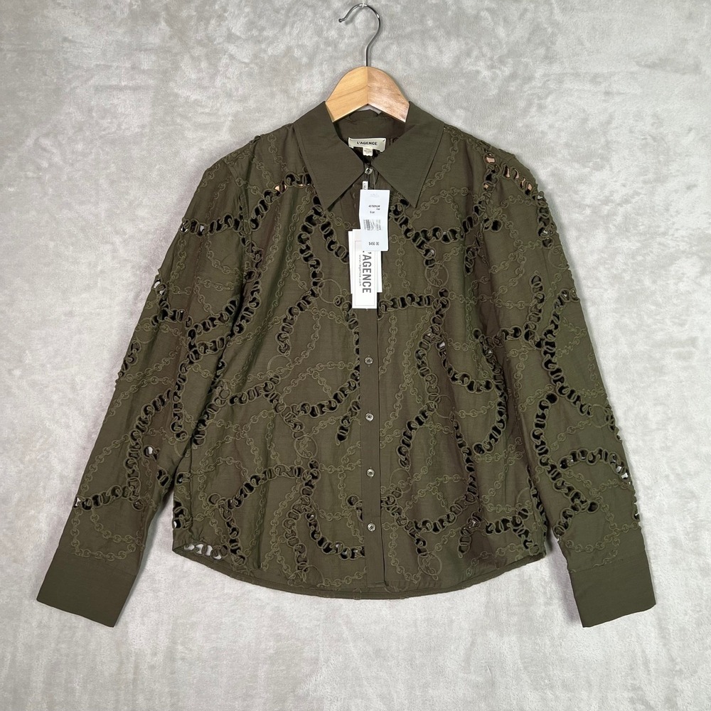 L'Agence‎ Ellery Eyelet Blouse XS Green Luxury Designer